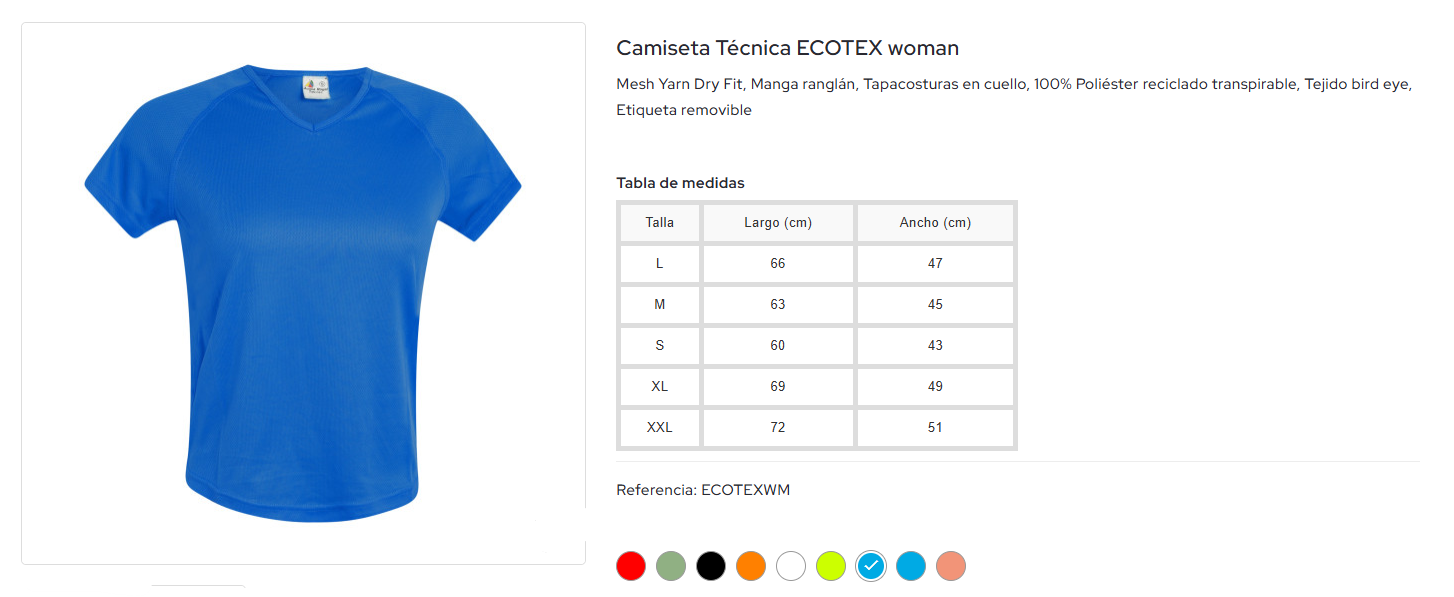 ECOTEX WOMAN: foto, colors i taula de talles