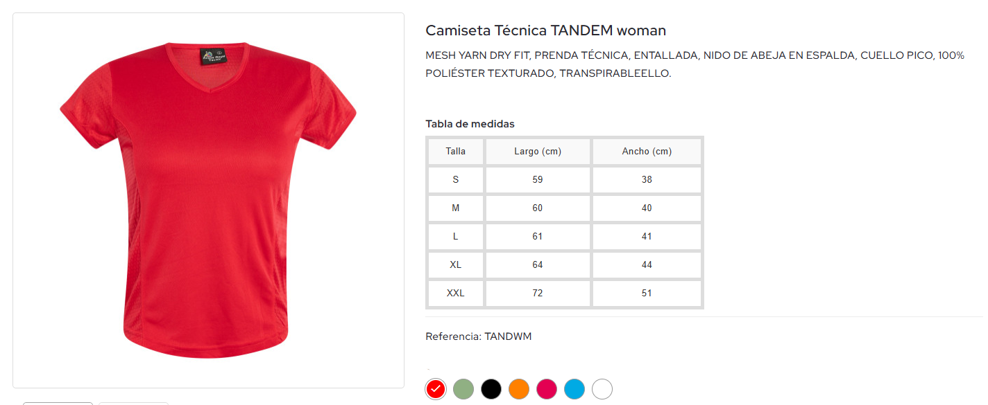 TANDEM WOMAN: foto, colors i taula de talles