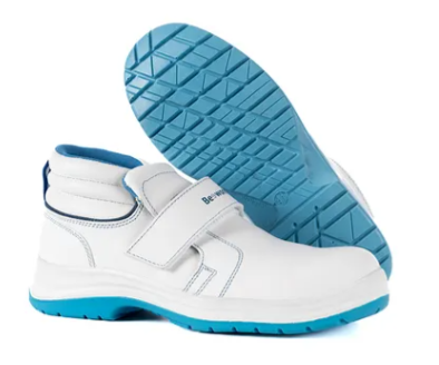 Bota blanca Beework GEA S2 V amb sola blava i tancament de velcro