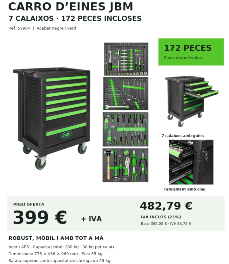 Oferta carro JBM 53904, 7 calaixos i 172 peces
