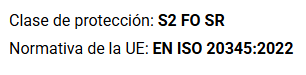 Classe de protecció S2 FO SR. Norma EN ISO 20345:2022