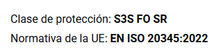 Classe de protecció S3S FO SR. Norma EN ISO 20345:2022