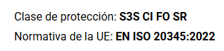 Classe de protecció S3S CI FO SR. Norma EN ISO 20345:2022