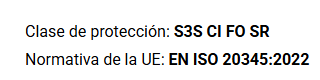 Classe de protecció S3S CI FO SR. Norma EN ISO 20345:2022