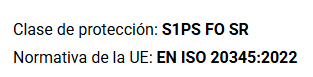 Classe de protecció S1PS FO SR. Norma EN ISO 20345:2022