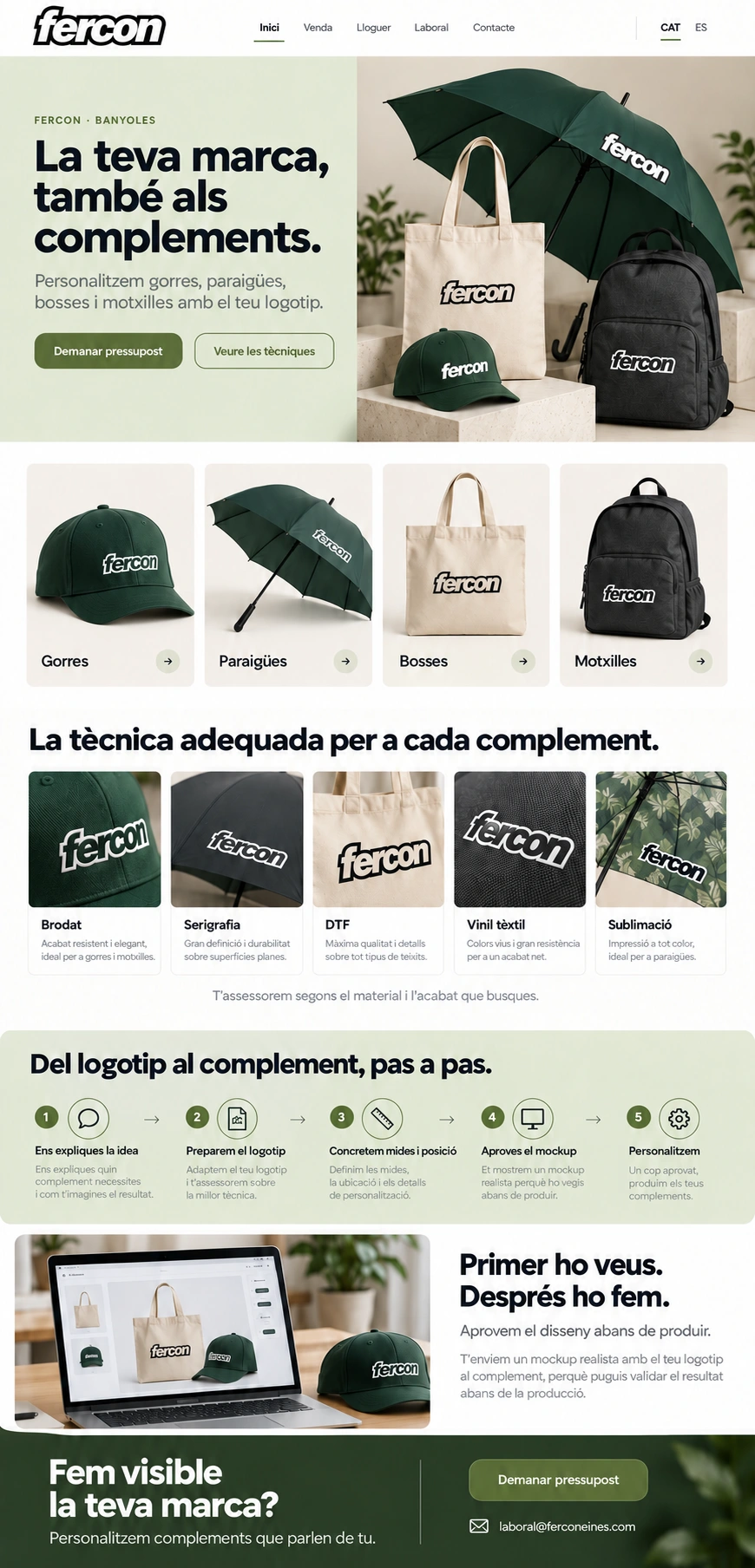 Gorra, paraigua, bossa i motxilla personalitzats amb el logotip FERCON